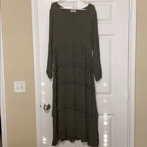 Green and black strip maxi dress